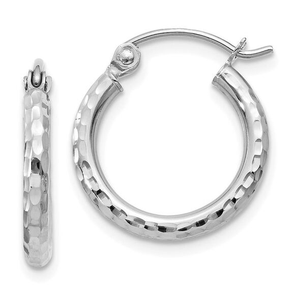 2mm 14k White Gold Diamond-cut Hoops 15mm (9/16 Inch)